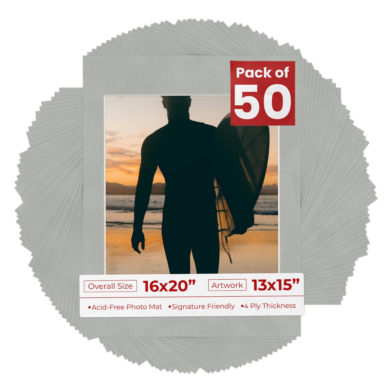 Light Grey Suede Mat Board for 16x20 Frames - Fits 13x15 Photos